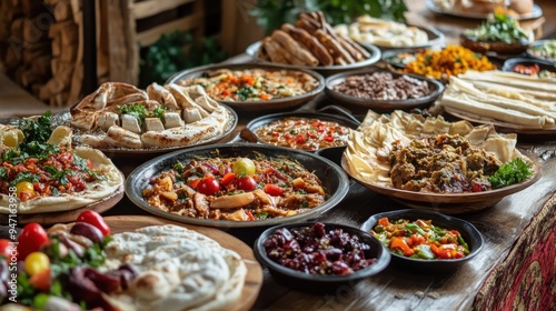 A Table Filled with Delicious Dishes from a Traditional Middle Eastern Feast