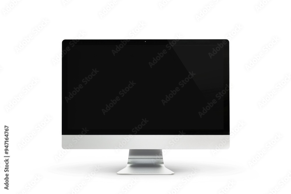 A computer monitor sits on a desk A computer monitor sits on a desk