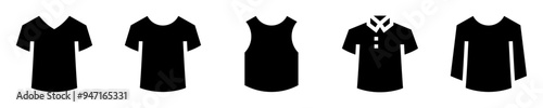 Types of T-Shirts Icon Set. Apparel. Short and Long Sleeve T-Shirt, Polo, Sleeveless Shirt, V-Neck. Solid Icons. Vector Illustration