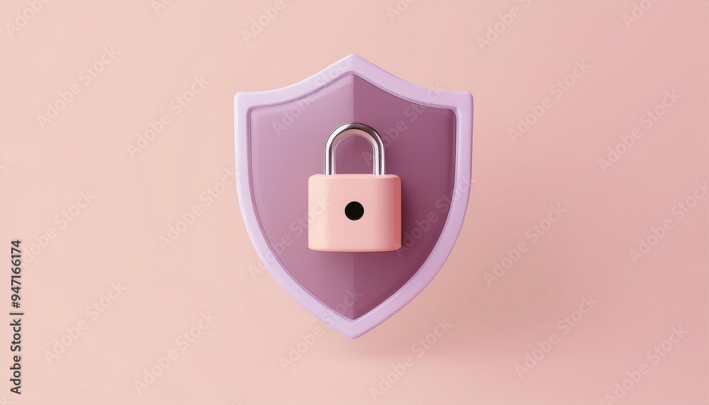 Minimalist pink padlock on a purple shield over pink background, representing security, privacy, and digital protection. Minimalist pink padlock on a purple shield over pink background, representing security, privacy, and digital protection.