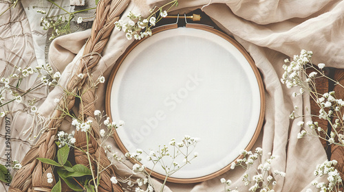 Blank embroidery circle flat embroidery mockup photo