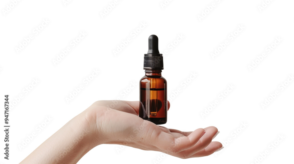 Hand holding oil serum , dropper isolated on white background Hand holding oil serum , dropper isolated on white background