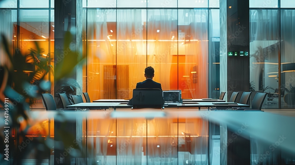 A person presenting ideas during a business meeting in a glass-walled room. Generative AI. A person presenting ideas during a business meeting in a glass-walled room. Generative AI.