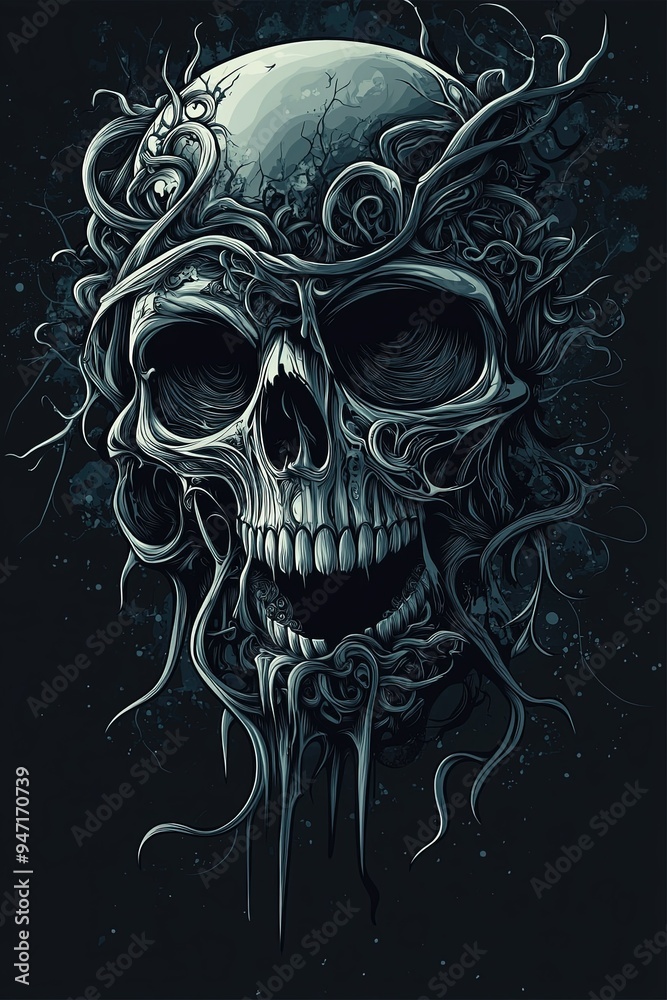Skull with Vines Dark Art Gothic Illustration Skull with Vines Dark Art Gothic Illustration
