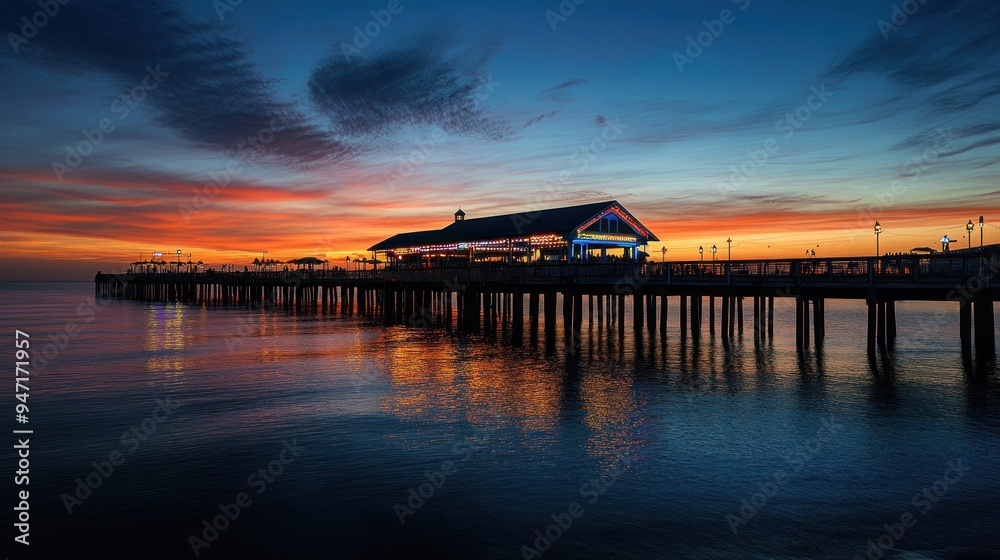 Sunset Over Pier with Reflections in the Water Sunset Over Pier with Reflections in the Water
