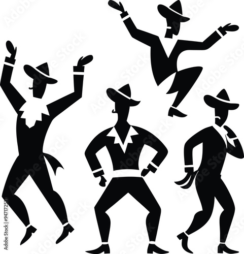 Dancing People Elegant Silhouette Vector Illustrations