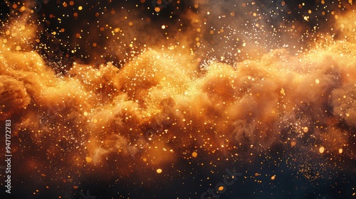 Golden Sand Explosion on Dark Background - Abstract Art