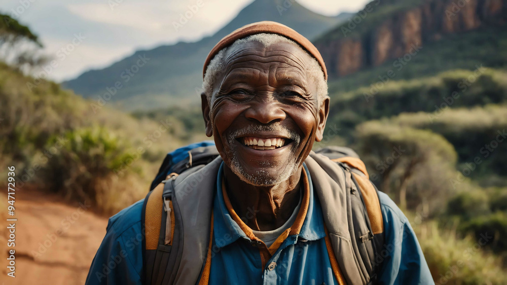 elderly african boy hiking trail background portrait elderly african boy hiking trail background portrait