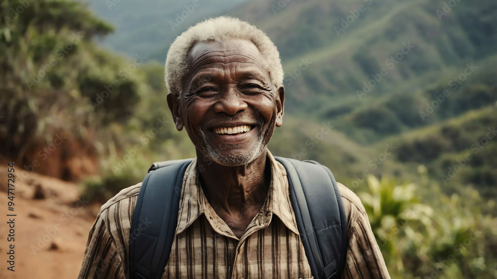 elderly african boy hiking trail background portrait elderly african boy hiking trail background portrait