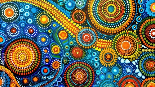 Abstract Dot Art Painting with Vibrant Colors and Circular Patterns photo