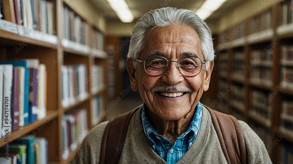 elderly hispanic boy public library background portrait elderly hispanic boy public library background portrait