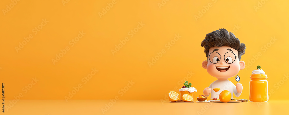 A cheerful boy enjoys lemonade with fresh lemons in a vibrant yellow setting, perfect for fun and refreshing themes. A cheerful boy enjoys lemonade with fresh lemons in a vibrant yellow setting, perfect for fun and refreshing themes.
