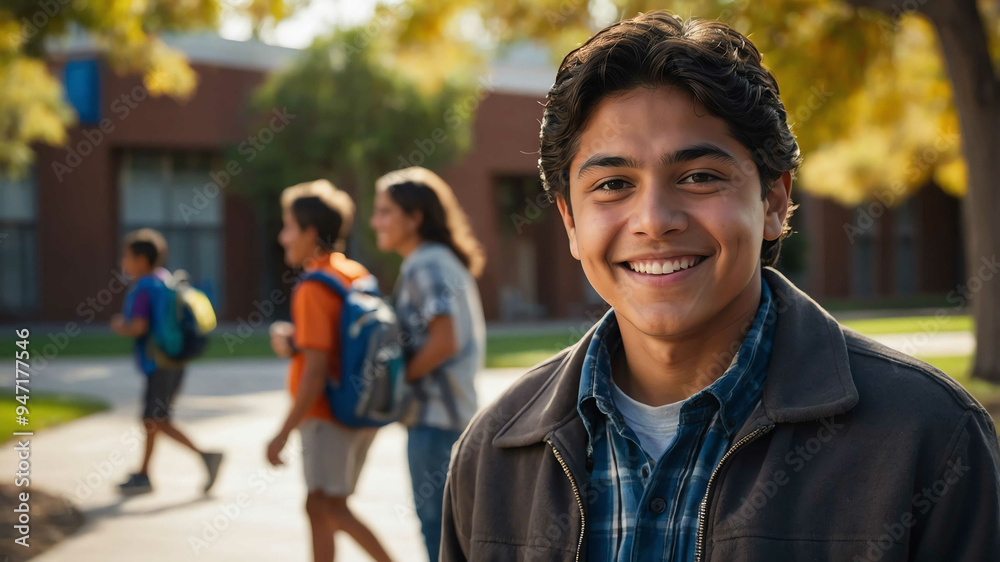 middleaged hispanic boy school campus background portrait middleaged hispanic boy school campus background portrait