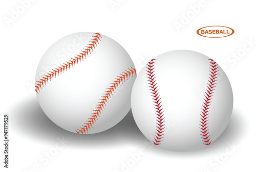 An illustration of two baseballs with distinct red and orange stitching patterns. The baseballs are placed side by side, showcasing their classic design. The image includes a "BASEBALL" label
