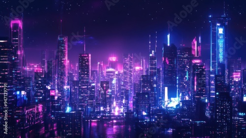 Wallpaper Mural Neon Cityscape at Night Torontodigital.ca