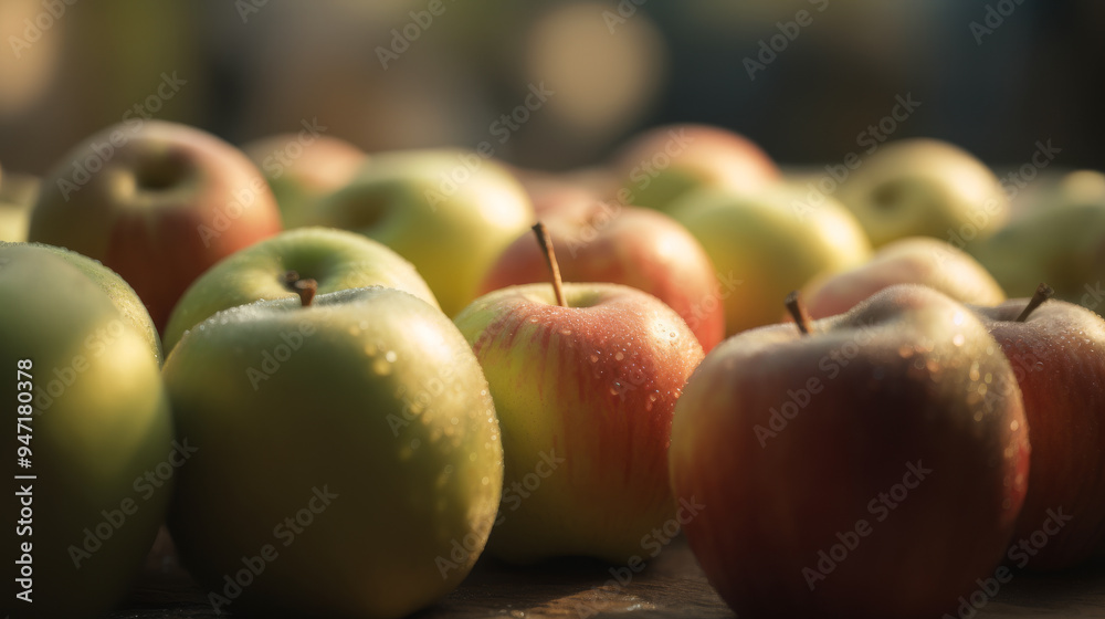 Close Up of Red and Green Apples with Water Drops Close Up of Red and Green Apples with Water Drops