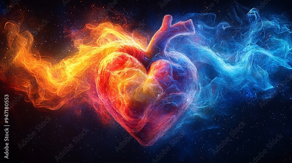 An artistic rendition of a human heart with colorful, flowing ribbons emerging from it, symbolizing life and creativity. An artistic rendition of a human heart with colorful, flowing ribbons emerging from it, symbolizing life and creativity.