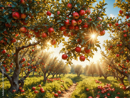 Vibrant Apple Orchard in Autumn Light photo