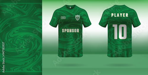 Sports jersey design with green abstract circle line pattern background