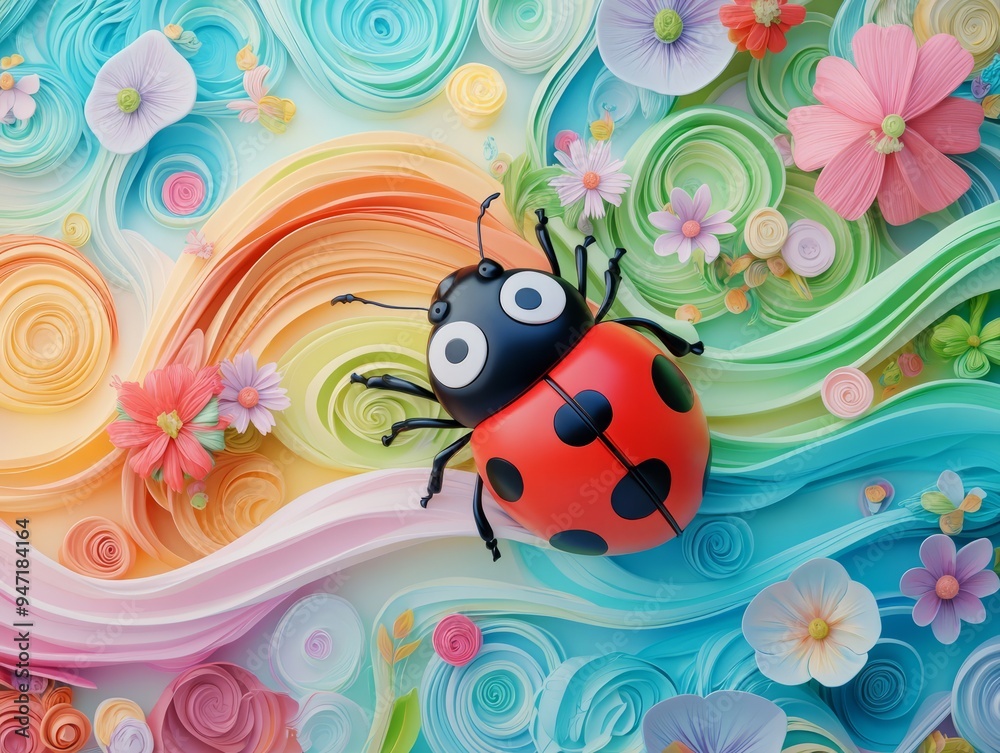 Enchanting 3D Whimsical Claymation of a Playful Ladybug Surrounded by Vibrant Colors and Delicate Flowers Enchanting 3D Whimsical Claymation of a Playful Ladybug Surrounded by Vibrant Colors and Delicate Flowers