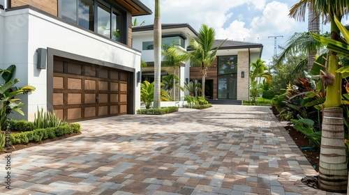Obraz na płótnie Modern Homes with Garage Door and Palm Trees in Sunny Florida w salonie