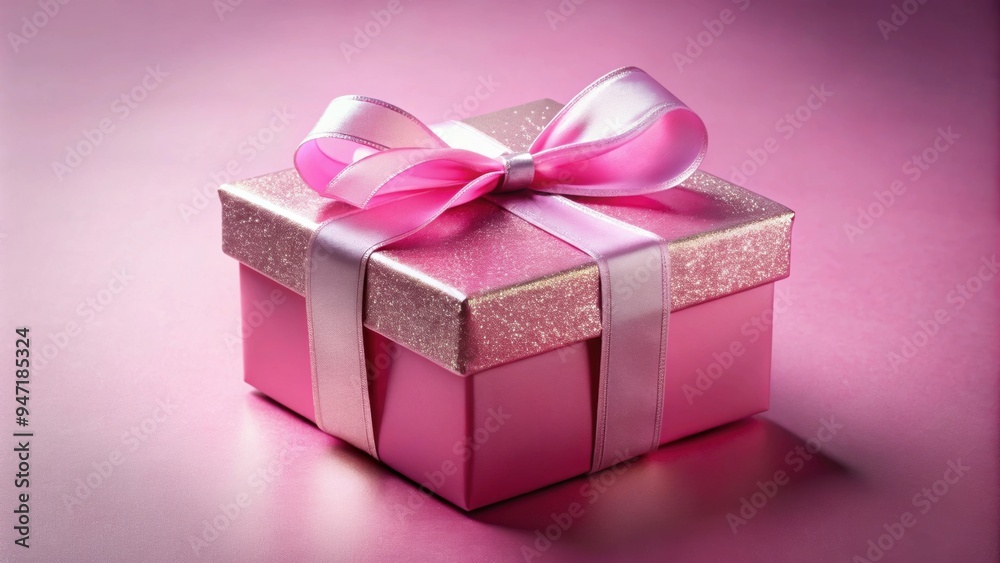 Fototapeta premium Pink gift box with a shiny bow, perfect for a special occasion, gift, box, present, pink, bow, festive, celebration, surprise