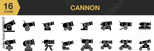 Cannon solid icon set. Includes cannon gun icons and More. Solid icons vector collection.