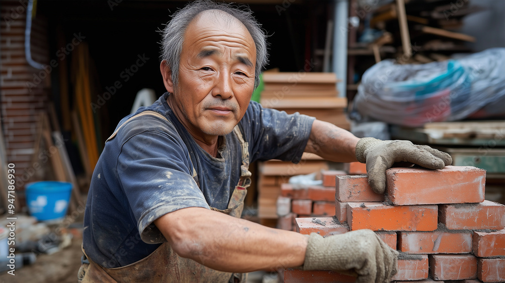 壁を築く職人 壁を築く職人