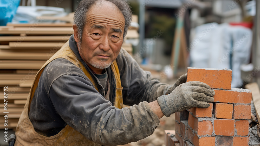 壁を築く職人