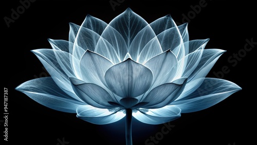 Fototapeta Naklejka Na Ścianę i Meble -  X-ray image of a lotus flower showing intricate inner details, botanical, x-ray, detailed, radiography, lotus, flower