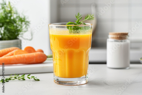 A glass of carrot juice, healthy drink vegan food