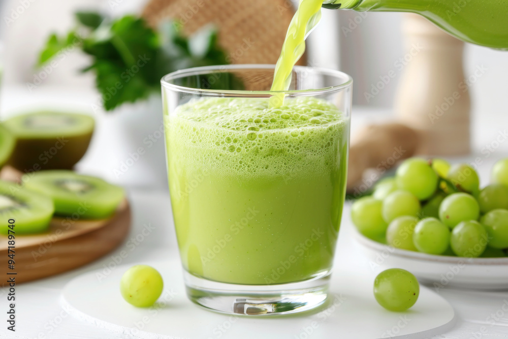 A glass of green grape juice, healthy drink vegan food A glass of green grape juice, healthy drink vegan food