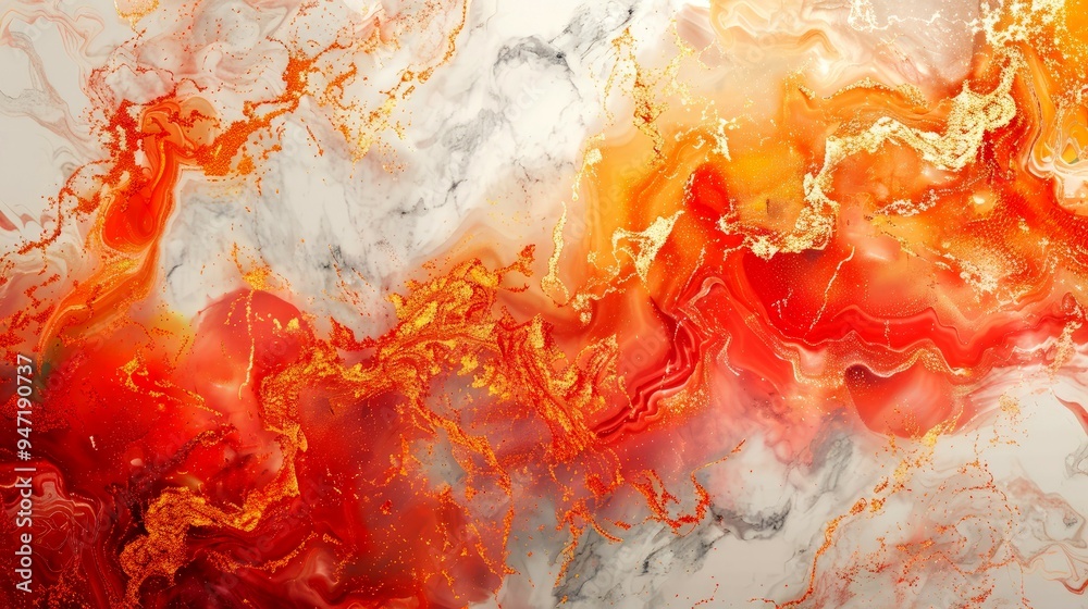 Abstract Swirling Red and Gold Marbling with Glitter Abstract Swirling Red and Gold Marbling with Glitter