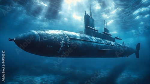 Wallpaper Mural Submarine Underwater with Torpedoes in Launch Position and Propeller in Motion Torontodigital.ca