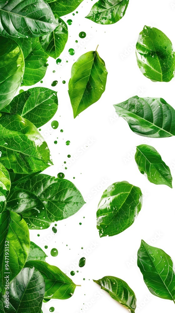 Falling Tropical Green Leaves, Jungle Island Foliage Isolated on White, Nature Organic Natural Leaf Overlay Element Falling Tropical Green Leaves, Jungle Island Foliage Isolated on White, Nature Organic Natural Leaf Overlay Element