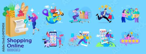 online shopping services. Smartphone marketing and e-commerce. Vector illustration.