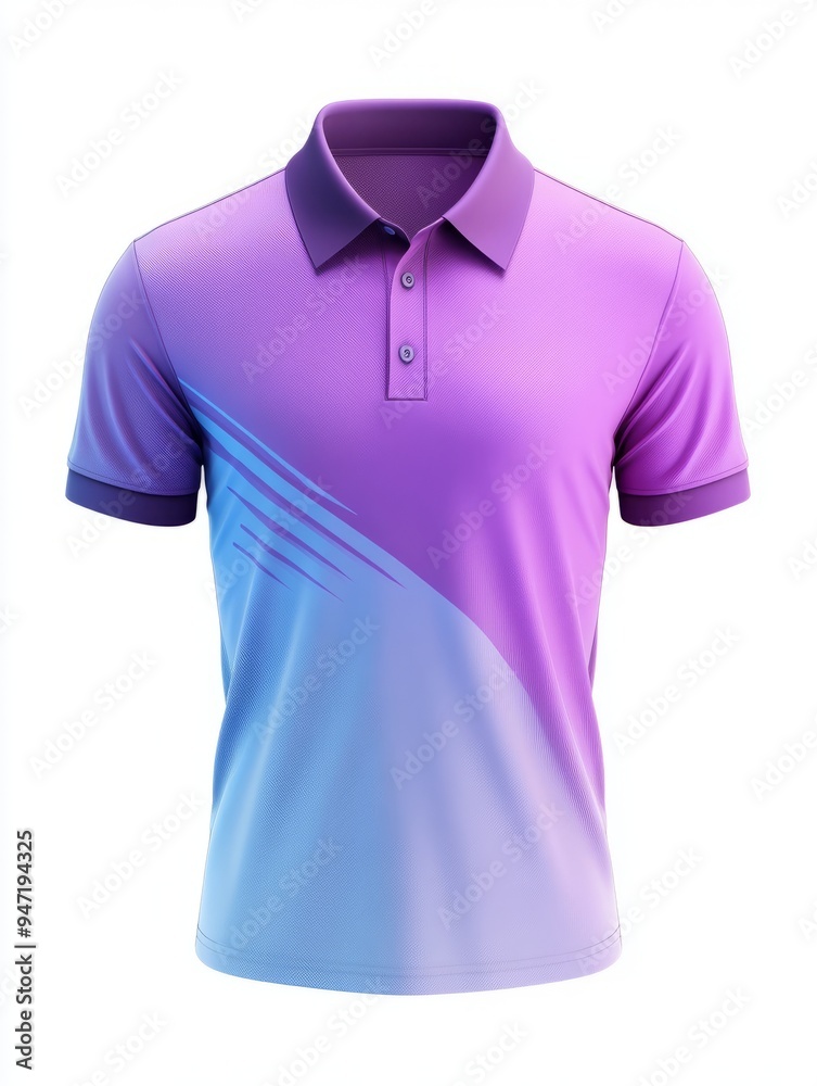 Modern Striped Design Polo Shirt Mockup in Violet and Blue on White Background Modern Striped Design Polo Shirt Mockup in Violet and Blue on White Background