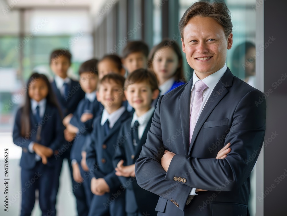 A group of children dressed in business attire standing confidently in an office setting. Their serious expressions and professional appearance emphasize ambition and leadership. A group of children dressed in business attire standing confidently in an office setting. Their serious expressions and professional appearance emphasize ambition and leadership.