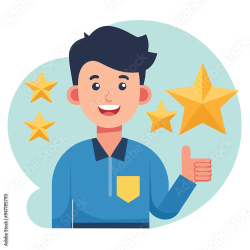 Customer Satisfaction and 5-Star Rating Concept Illustration