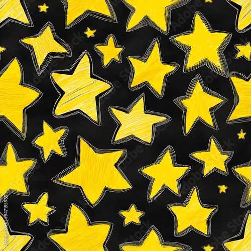 Seamless pattern with stars on a black background. hand drawn