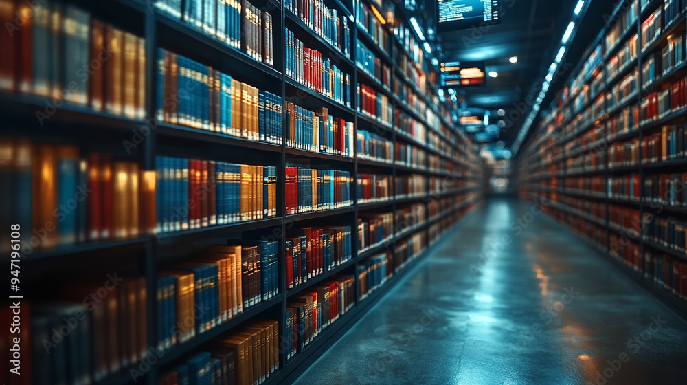 A tranquil library corridor filled with rows of colorful books, inviting readers to explore endless knowledge and stories. A tranquil library corridor filled with rows of colorful books, inviting readers to explore endless knowledge and stories.