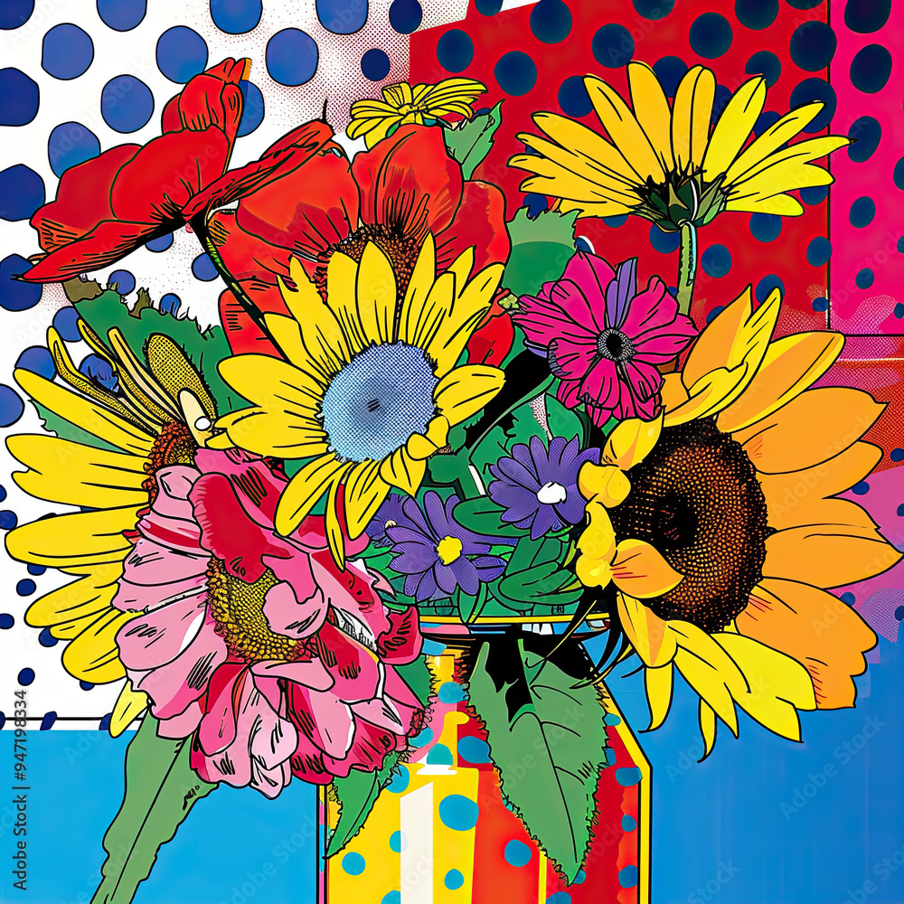Vibrant Pop Art Flowers in Comic Style