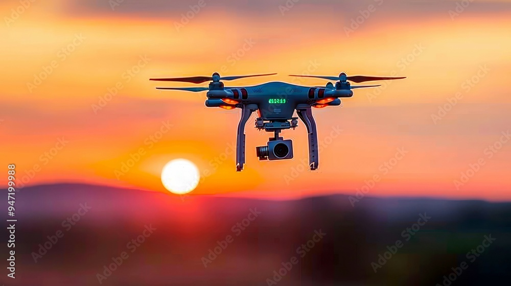 Drone Flying Through a Sunset Sky Drone Flying Through a Sunset Sky