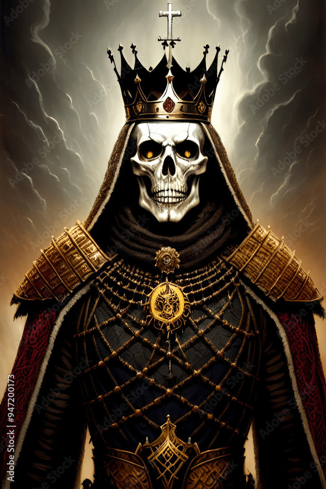 Dark Fantasy Skeleton King In Royal Attire With A Storm In The Background Dark Fantasy Skeleton King In Royal Attire With A Storm In The Background
