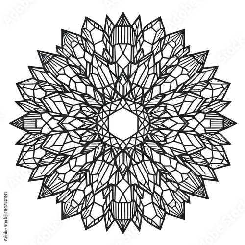 A crystal-inspired mandala with simple, sharp lines representing facets of gemstones vector