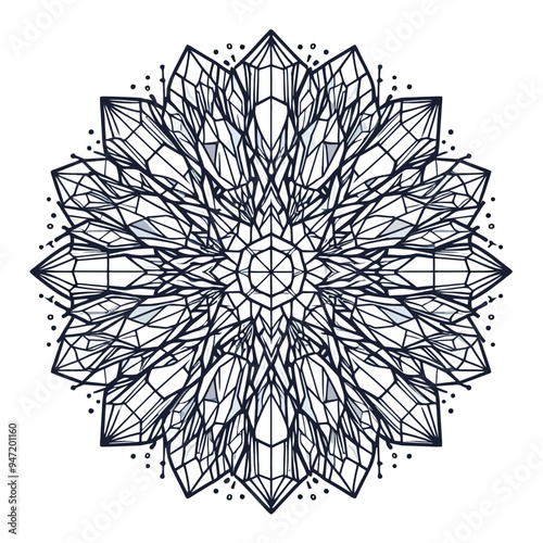 A crystal-inspired mandala with simple, sharp lines representing facets of gemstones vector