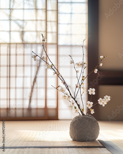 Zen Serenity: Cherry Blossoms and Bamboo photo