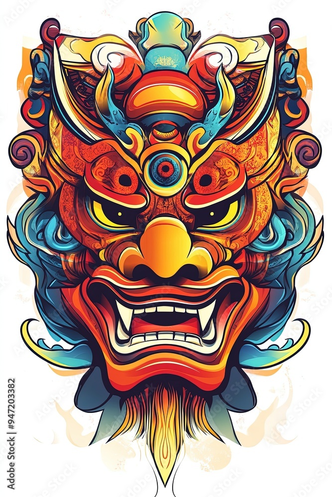 Fototapeta premium Colorful Japanese Oni Mask Illustration