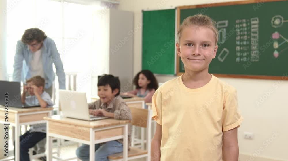Caucasian cute student looking at camera while friend studying about writing engineering code or coding prompt. Professional smart teacher checking prompt while teaching about AI generated. Pedagogy. Caucasian cute student looking at camera while friend studying about writing engineering code or coding prompt. Professional smart teacher checking prompt while teaching about AI generated. Pedagogy.