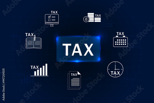 E-tax concept. Taxpayer using laptop filling out tax forms online for tax payment. State taxes, data analysis